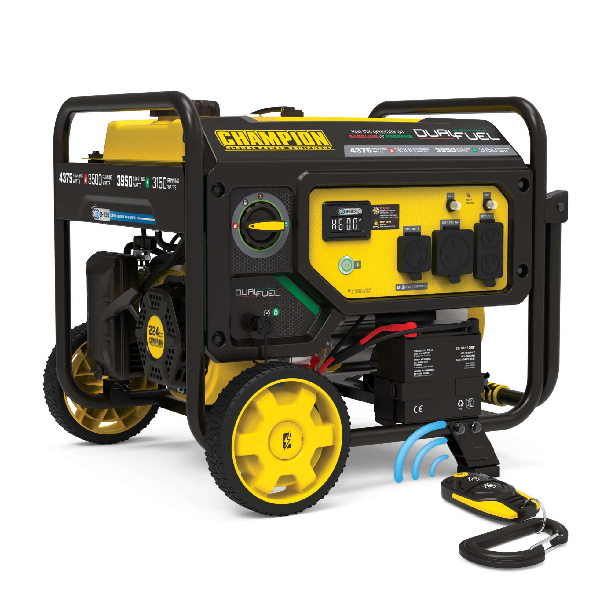 Champion Power Equipment Dual Fuel Generator with Wireless Remote Start — 3500W, CO Shield, 224cc Engine, Model# 201297